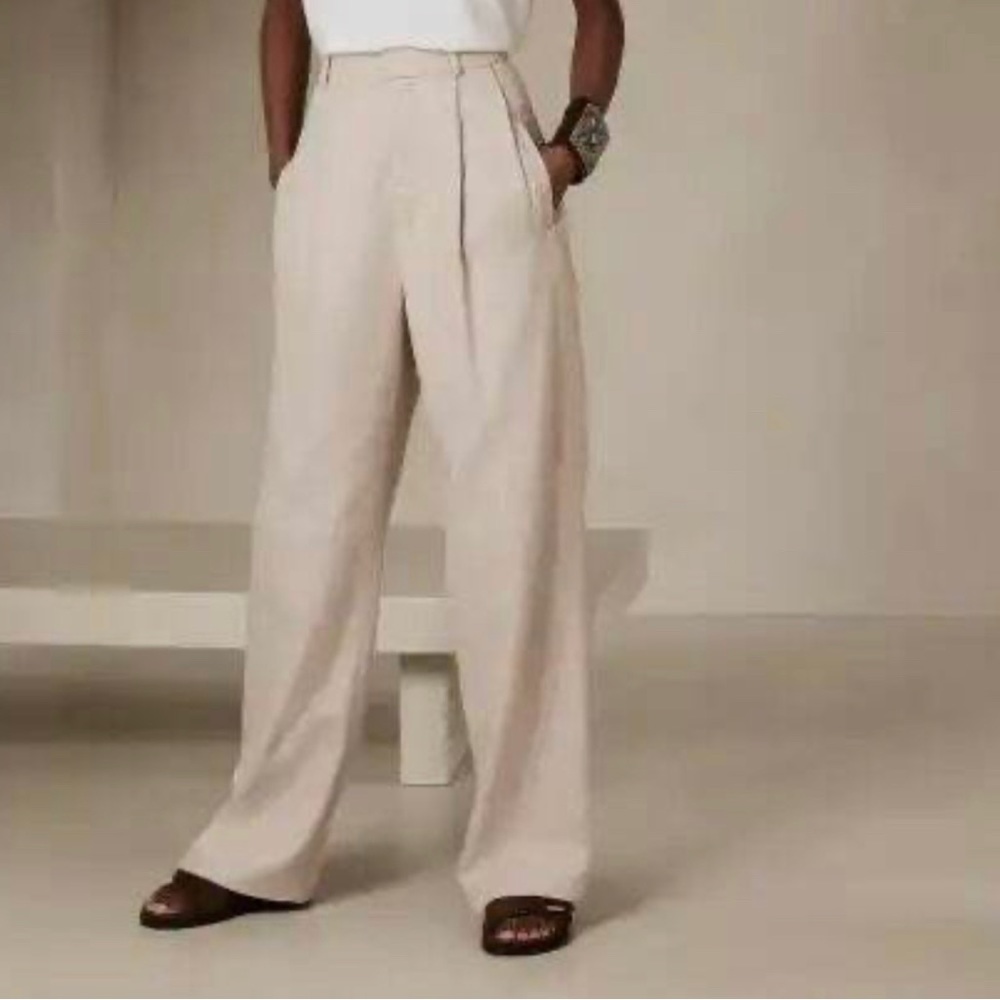 Wide leg herringbone trousers